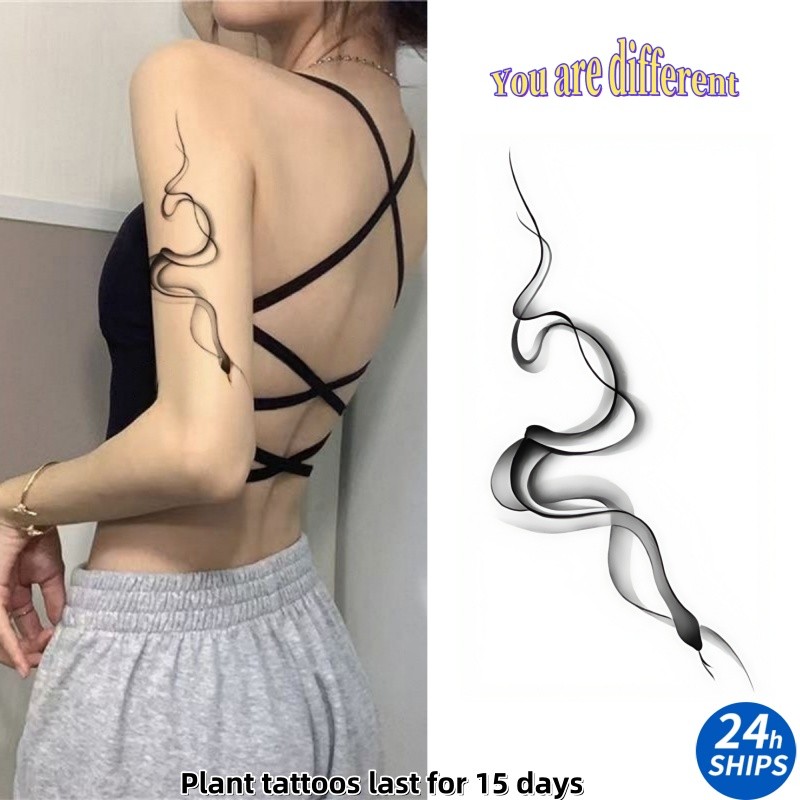 สติกเกอร์รอยสักลายงูเงา เหมาะสำหรับคนชอบความเซ็กซี่และแฟชั่น กันน้ําติดทนนาน15วัน