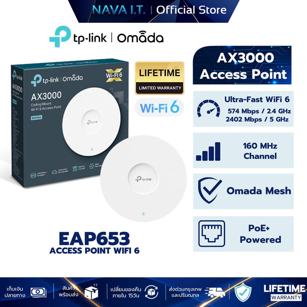 TP-LINK EAP653 ACCESS POINT AX3000 CEILING MOUNT WIFI 6 รับประกันศูนย์ไทย