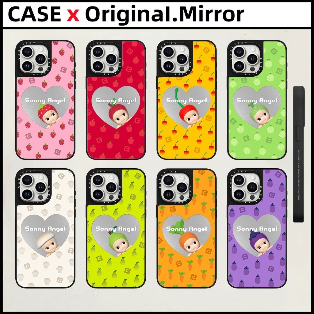 HY Sonny Angel Mirror เคส iPhone สําหรับ Iphone 16 15 14 13 12 Pro Max ตัวอักษรด้านข้างกันกระแทกฝาครอบโทรศัพท์กลับการ์ตูนปลอก