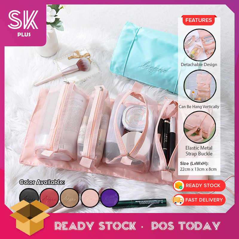 SKplus 4 in 1 แต่งหน้าที่ถอดออกได้กระเป๋าเครื่องสําอางมัลติฟังก์ชั่นแต่งหน้า Beg Kosmetik Empat Dala