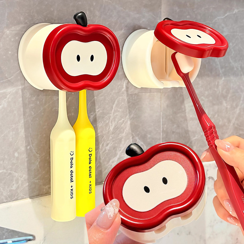 ที่วางแปรงสีฟันรูปแอปเปิ้ลคู่แปรงสีฟันไฟฟ้าชั้นวางซัพพลายห้องน้ําสําหรับครอบครัว
