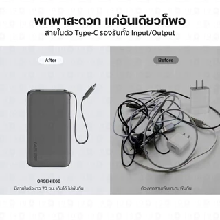 [ส่งไว] Orsen by Eloop E60 E66 แบตสำรอง 10000mAh 20000mAh ชาร์จเร็ว 22.5W/45W มีสายในตัว Power Bank Type C PD PPS
