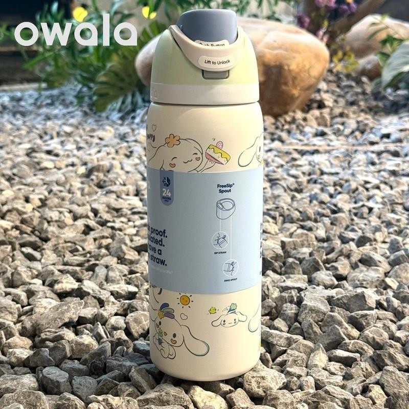 Cinnamoroll Owala FreeSip ขวดน้ําสแตนเลสหุ้มฉนวนพร้อมฟางสําหรับเล่นกีฬาและกระติกน้ําร้อนถ้วยกีฬากลางแจ้งขวดน้ําใหม่ Owala กระติกน้ําร้อนสูญญากาศสองชั้นกีฬา – โปรปัง
