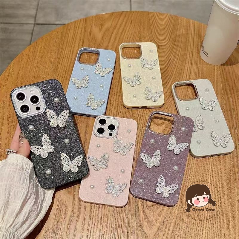 ใหม่ 3D Pearl Butterfly Glitter เคสโทรศัพท์สําหรับ Samsung Galaxy S25 FE S21 S20 FE Lite M40S M32 M2