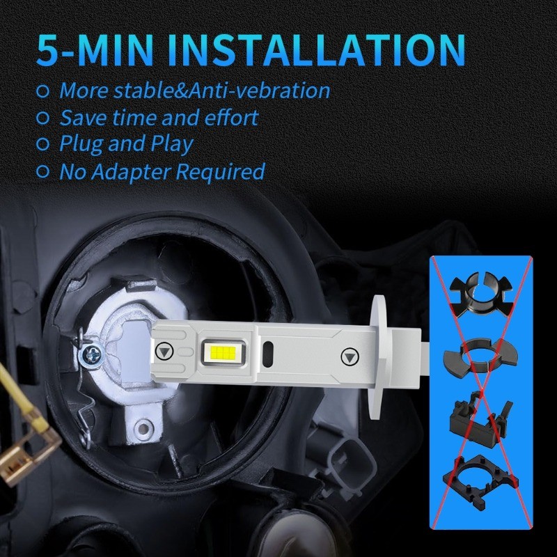 2 ชิ้น 18000LM H1 H3 LED ไฟหน้าหลอดไฟ 80 วัตต์ Super Bright 6500 พันสีขาว Fanless ไร้สายรถ Auto Fog Light Plug Play - รูปที่ 3