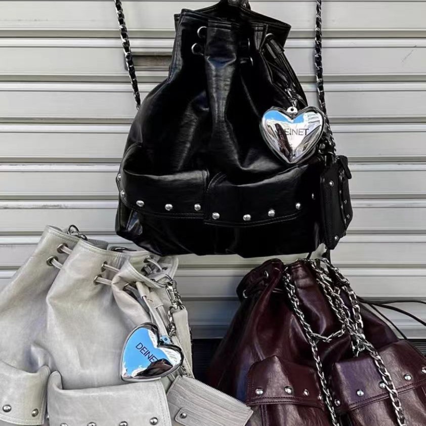 นักออกแบบเกาหลี deinet Tote Bag POCKET แฟชั่น All-Match ขนาดใหญ่สาวร้อน Rivet กระเป๋าสะพายอินเทรนด์ห