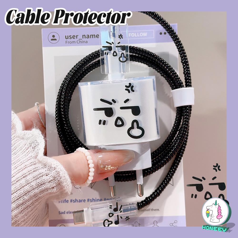EURO ตลก Angry Expression Charger Protector ฝาครอบสายไฟ USB ชุดชาร์จ 20W สายไฟข้อมูลสาย Winder Organiser Sleeve