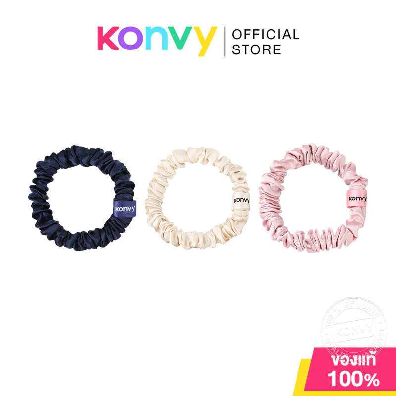 Konvy Silk Skinny Scrunchies คอนวี่ ยางรัดผมผ้าไหม แบบบาง (Deep Blue/Golden/Pink)