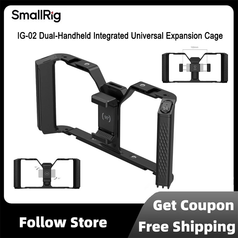SmallRig IG-02 Dual-Handheld Universal Cage พร้อมการควบคุมไร้สายสําหรับ IPhone Android 5.0+ (API 21+)/iOS 11.0+ สมาร์ทโฟน -356
