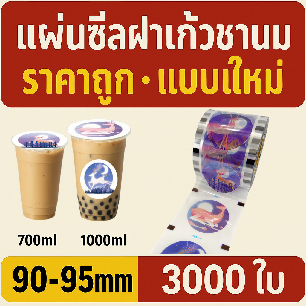 ฟิล์มปิดผนึกถ้วยพลาสติก 90-95 มม. 3,000 แผ่นลายกวางเอลค์ปิดผนึกไม่มีการรั่วไหล | CupiCute Thailand Ready Stock
