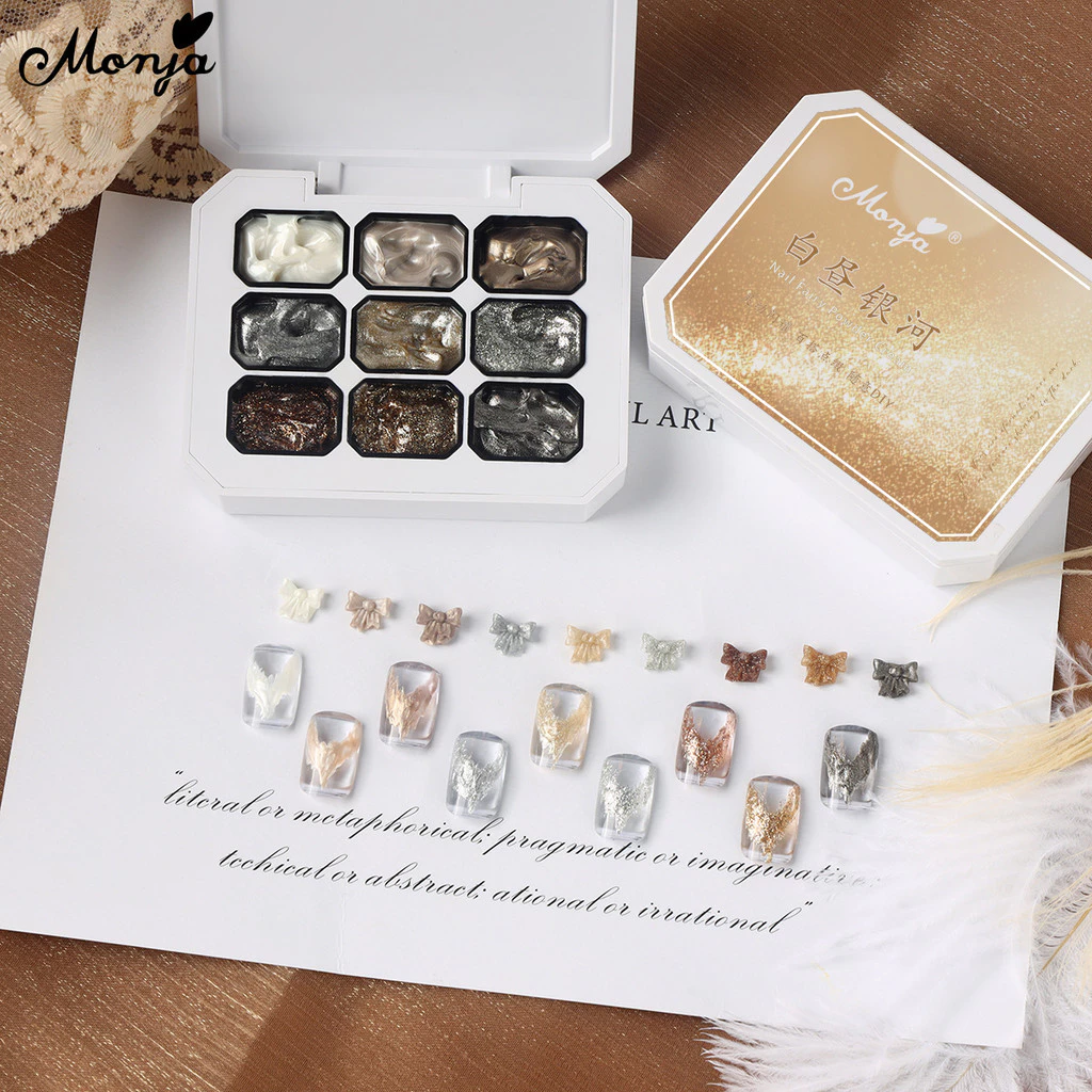 Monja กล่องเล็บ UV เจล Polish Aurora Powder Fairy Glitter ครีมสะท้อนแสง Sequin ความนิยม Soak Offเงา
