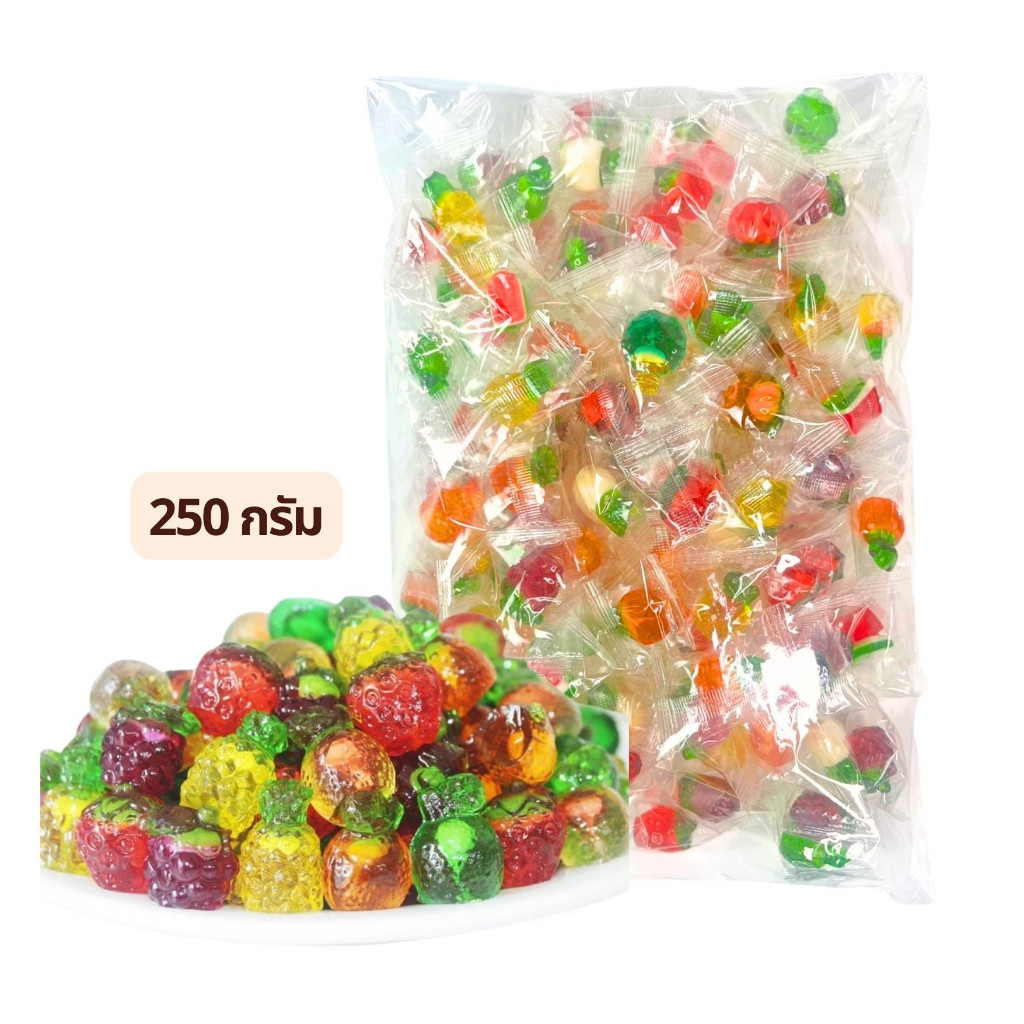 เยลลี่ผลไม้สอด ขนาด250g. ไส้โยเกิร์ตฟุตสลัด เคี้ยวหนึบ เยลลี่ผลไม้หลากหลายรสชาติ หวานอมเปรี้ยว เยลลี่หนึบ ขนมกินเล่น