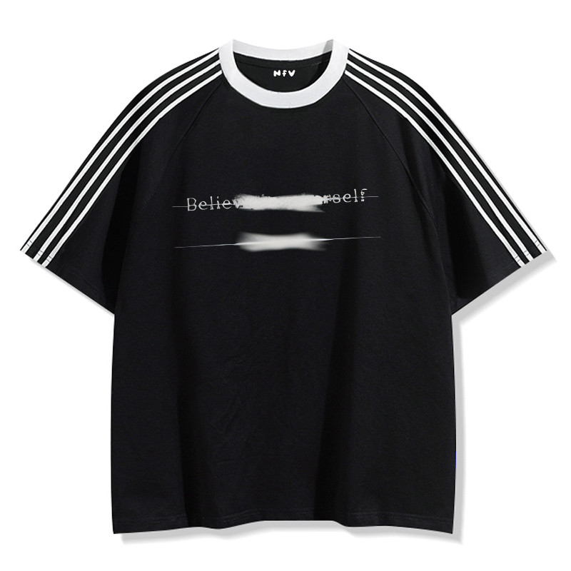 NFV เสื้อยืดคอกลมแขนสั้นลายข้าง 3 ขีด แฟชั่นเกาหลี ลายพิมพ์เส้น ใส่สบาย ผ้าฝ้าย ทรงหลวม YG225 ราคา ถูกที่สุด ดีลบีเคเค แกลเลอรีภาพที่ 7
