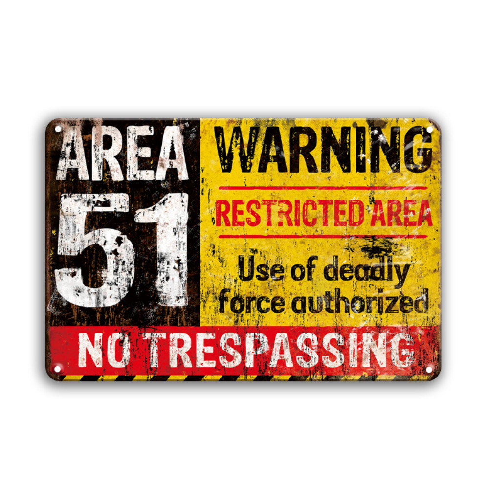2D Area 51 ป้ายเตือน Vintage โลหะดีบุกโปสเตอร์ 8x12 นิ้วไม่มี Trespassing Danger Zone Wall Decor