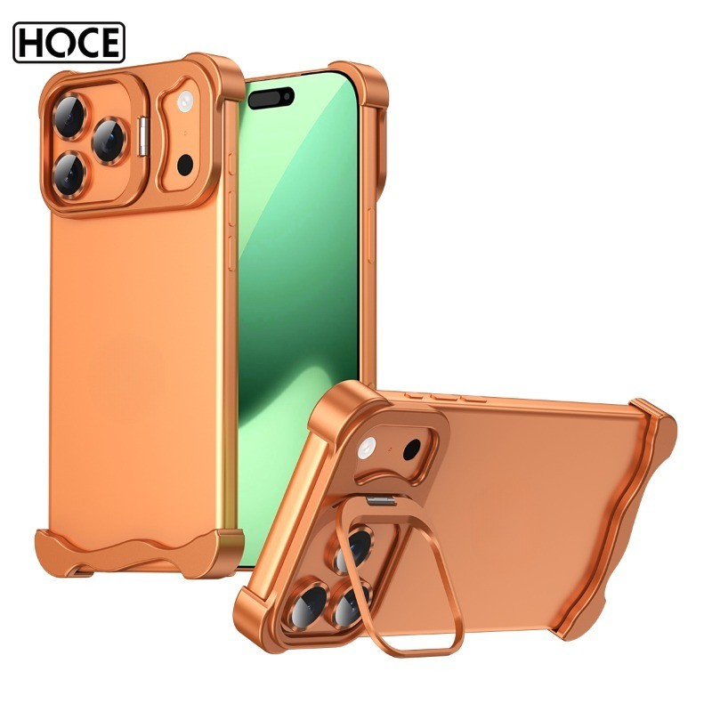 HOCE หรูหรากรอบโลหะเคสโทรศัพท์สําหรับ IPhone 17 Pro Max 15 14 16 พร้อมเลนส์พับวงเล็บ Frameless ฝาครอบกรณี – โปรปัง