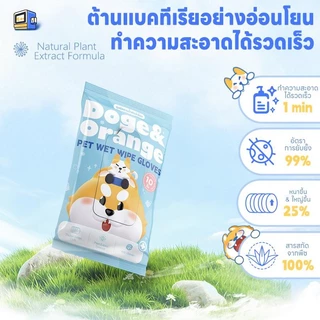 Doge&Orange ถุงมือเช็ดตัวสัตว์เลี้ยง ถุงมืออาบน้ำแมว สุนัข ขจัดกลิ่นตัว ปราศจากแอลกอฮอล์ ส่วนผสมจากธรรมชาติ COD PU165