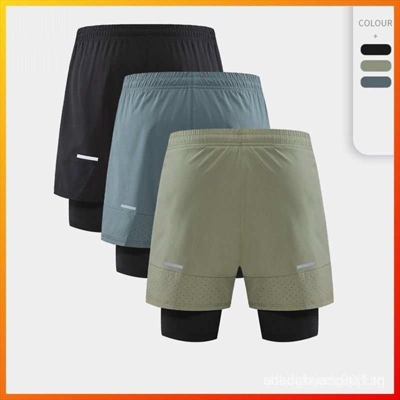 MH.Lulu LuluMens New Two- Piece Design Sports Shorts Fitness Sports Anti-Exposure Basketball Shorts 