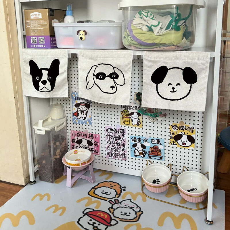 ร้านขายสัตว์เลี้ยงกรงตกแต่งการ์ตูนลูกสุนัขแขวนผ้าม่านญี่ปุ่นกันฝุ่นตู้พาร์ทิชันผ้าม่านสั้น
