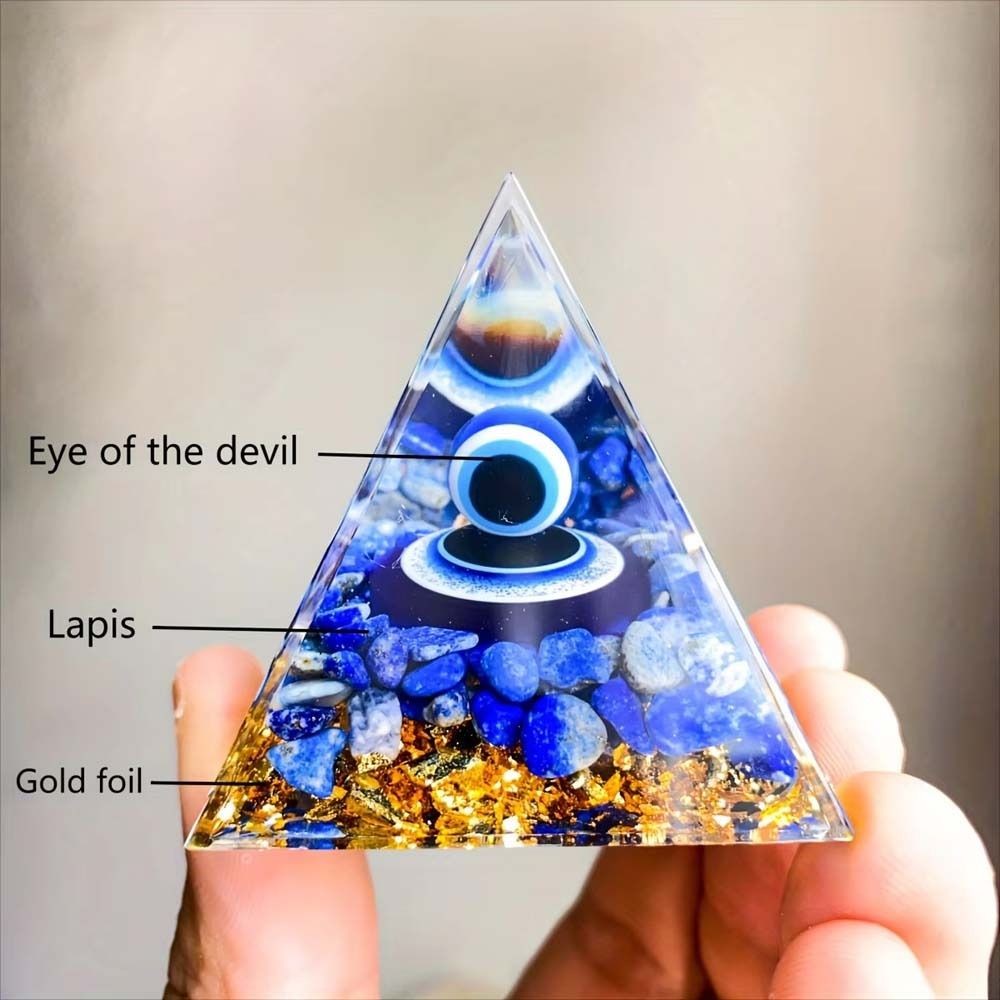 DANILOWM Evil Eye เครื่องประดับ, Fortune Lucky Energy Orgone พีระมิดตุ๊กตา,ของขวัญวันเกิดเรซิ่น Drop กาวคริสตัลหิน Evil Eye Pyramid Home Office - รูปที่ 6
