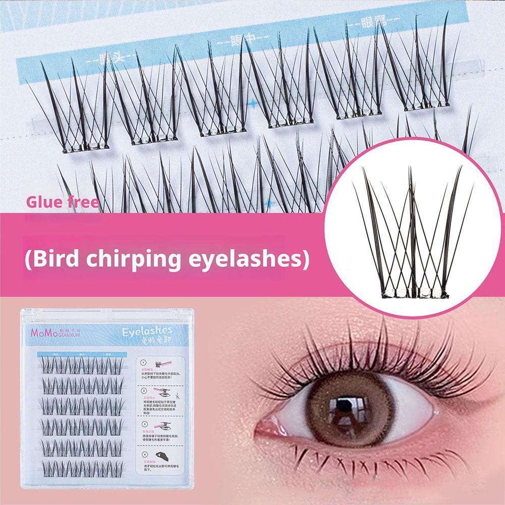 6 แถวไม่มีกาวขนตาปลอมมังงะ Cats Claw สาว Curl Eyelashes Group ขนตาปลอม J7h2