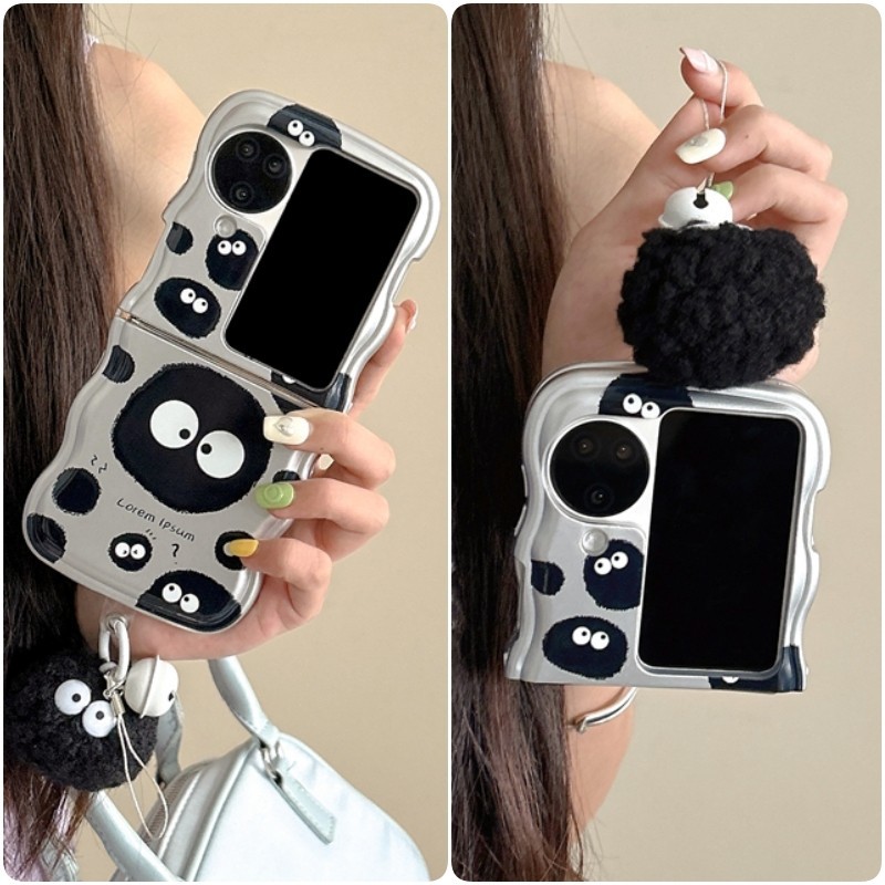 แฟชั่นถ่านหินรูปแบบจี้เงิน Soft Case OPPO Find N3 N2 Flip Wavy Edge Casing กันกระแทกฝาหลัง Samsung Flip6 Flip5