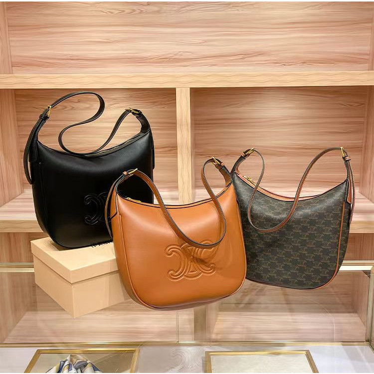 Celine Light Luxury Hobo Armpit Bag Presbyopia Vintage กระเป๋าหนังแท้ผู้หญิงกระเป๋าถือไหล่