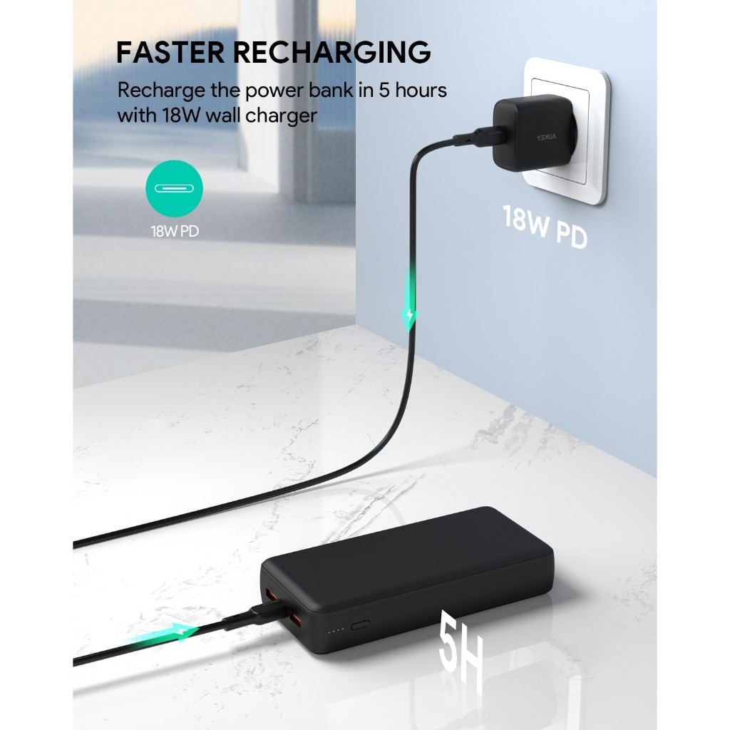 แบตสำรอง [ ประกันศูนย์ไทย 2 ปี ] AUKEY PB-N93 แบตสำรองความจุ 20000 mAh รองรับชาจเร็ว PD 20w