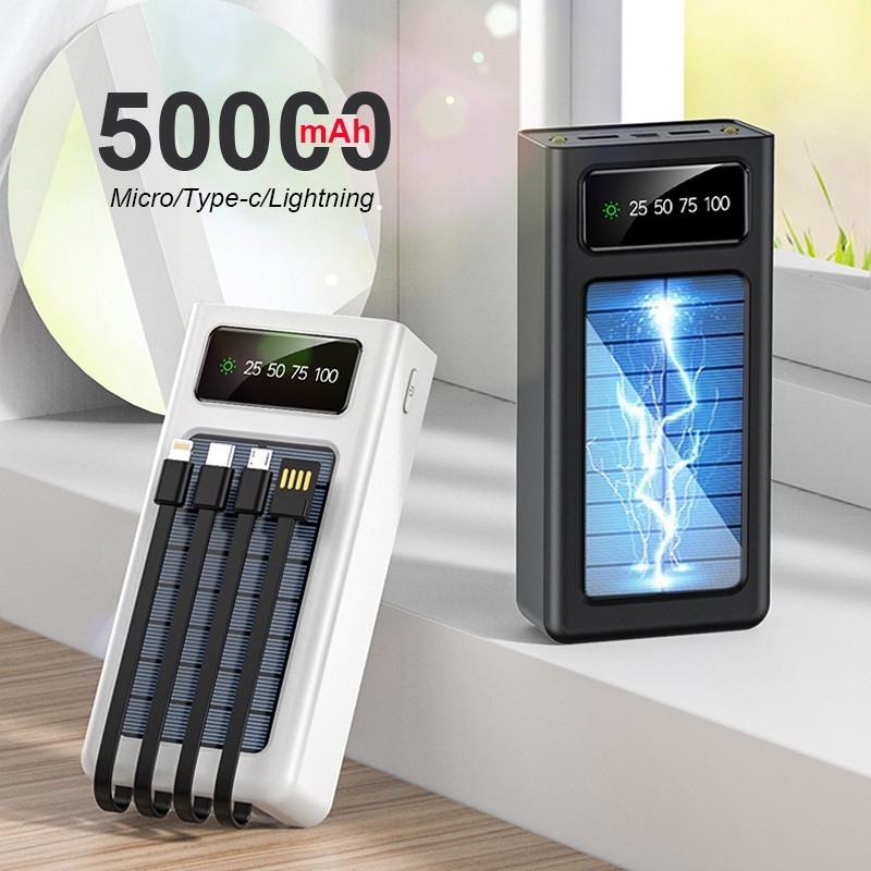 แบตเตอรี่สำรอง 50000mAh Solar Powerbank ตัว ไฟฉายไฟฉายแรงกันน้ำพร้อมจอแสดงผล LED การรับประกัน