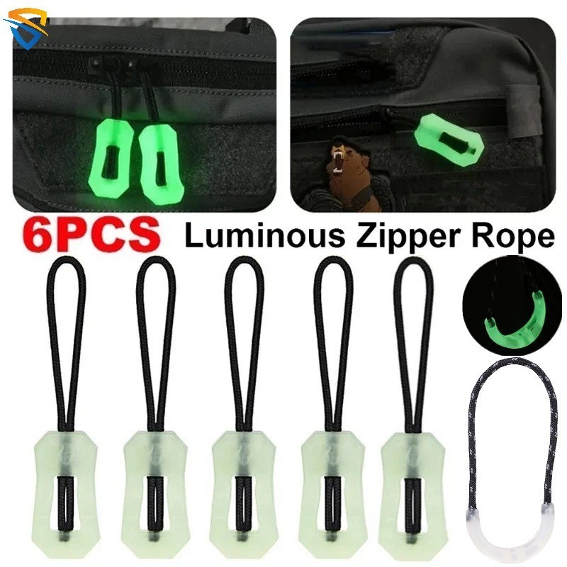 6ชิ้นส่องสว่างซิปเชือกง่ายต่อการค้นหาสายซิปแท็บดึงเปลี่ยนปลายป้องกันการสูญหายกระเป๋าเป้สะพายหลังหัวเข็มขัดผู้ให้บริการ