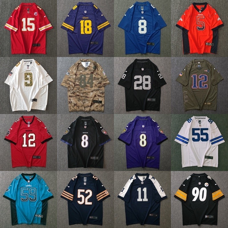 เสื้อฟุตบอลอเมริกันย้อนยุคฮิปฮอปหลวม NFL เสื้อฟุตบอลพิมพ์แขนสั้น streetwear เสื้อยืด