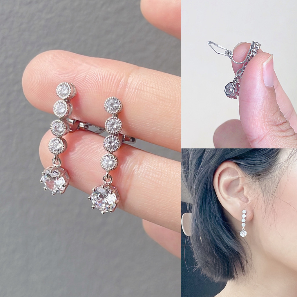 [หนีบ,เจาะ] ต่างหูทรงยาว เจ้าสาว ออกงาน แบบเจาะ แพ้ง่ายใส่ได้ แบบหนีบ แถมยางรอง ใส่เนียนเหมือนเจาะหู - รูปที่ 3