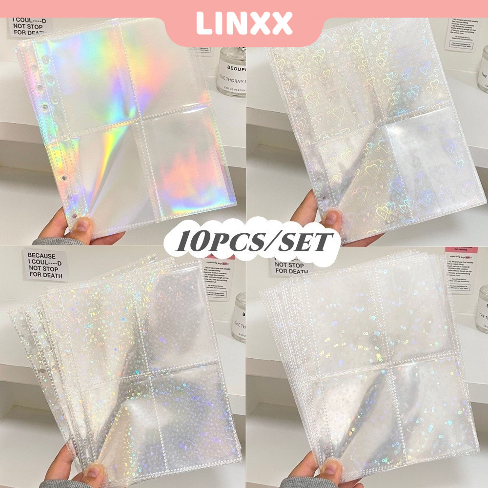 Linxx 10 ชิ้น/เซ็ต A5 Laser Binder ภายในหน้าหัวใจ/ดอกไม้/ดาว Photocard แขนอัลบั้ม Refill หน้า 4 ตาราง Lomo Card Collection Storage