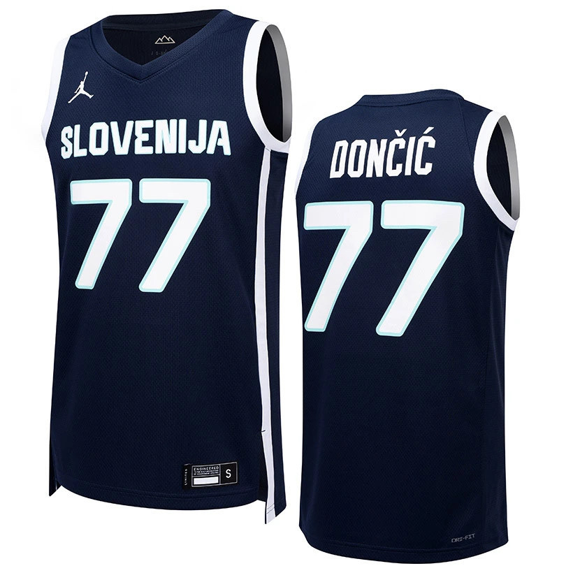 เสื้อเชิ้ตผู้ชาย 2024 เสื้อบาสเก็ตบอล Slovenia Away #77 เสื้อแข่งนักกีฬา