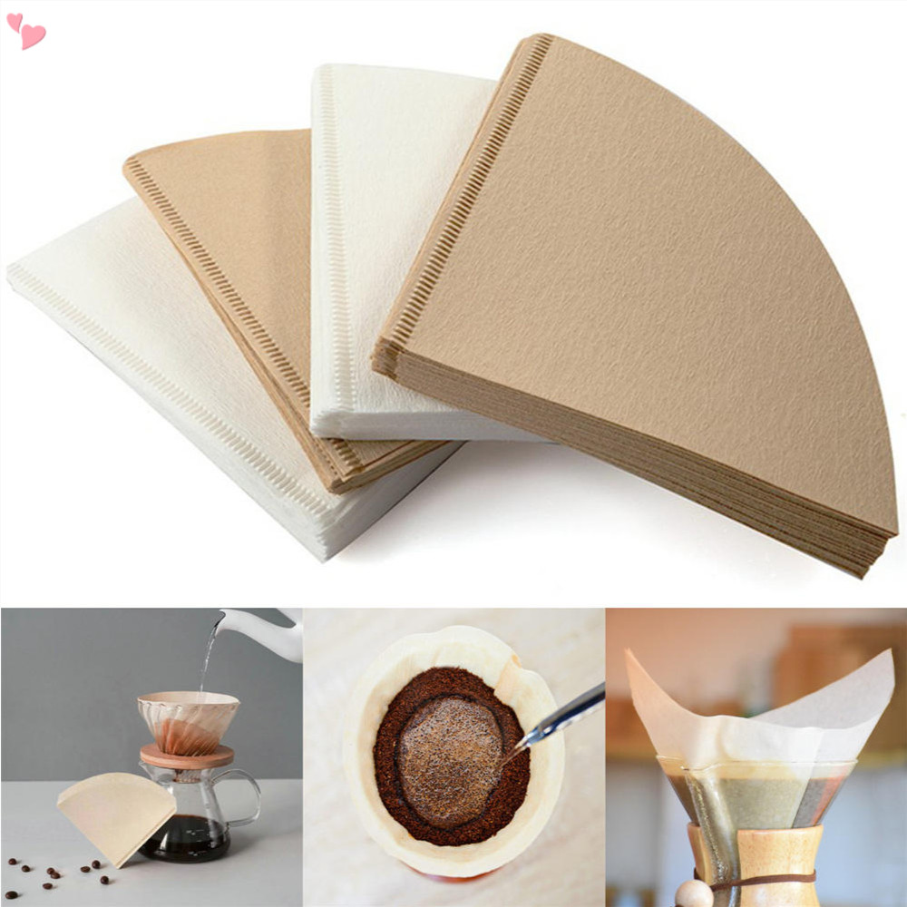 100 ชิ้น V-shaped ไม้ Pulp หยดกรวยกระดาษสําหรับ V60 สีขาวกาแฟกรองกระเป๋า Espresso ชา Infuser อุปกรณ์เสริม