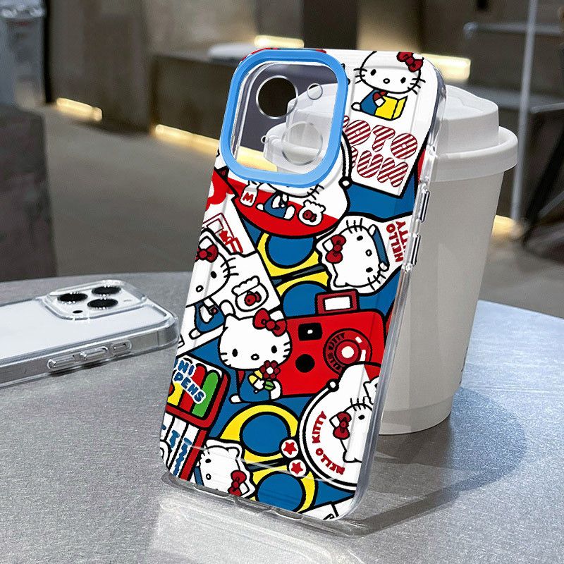 กล้องน่ารัก Hello KittyCasing เข้ากันได้กับเคส IPhone 15 14 12 11 13Pro Max SE 2020 X XR 6S 6 8 7 Plus XSMAX น่ารักตลกซิลิโคนกันกระแทกเคสโทรศัพท์