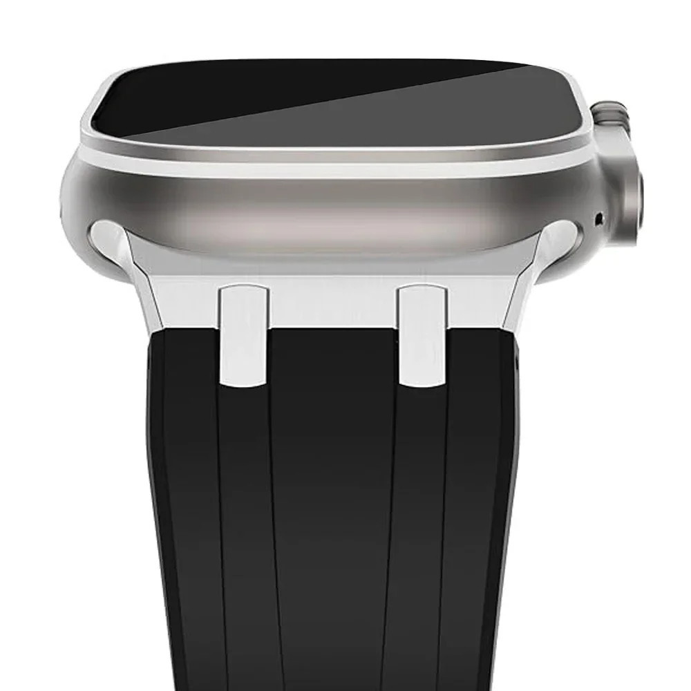 หรูหราสายยางซิลิโคนสปอร์ตแบนด์สําหรับ Apple Watch Series 9/8/7 45 มม., Series 2 49 มม., Series 6/5/4 44/42 มม. ชุดสายสําหรับ Apple Watch
