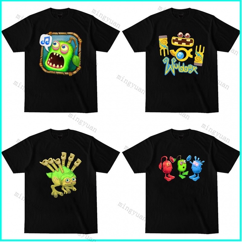 เสื้อยืดคอกลม พิมพ์ลาย Gyj My Singing Monsters Furcorn Wubbox สีดํา สีขาว สําหรับผู้ชาย และผู้หญิง .