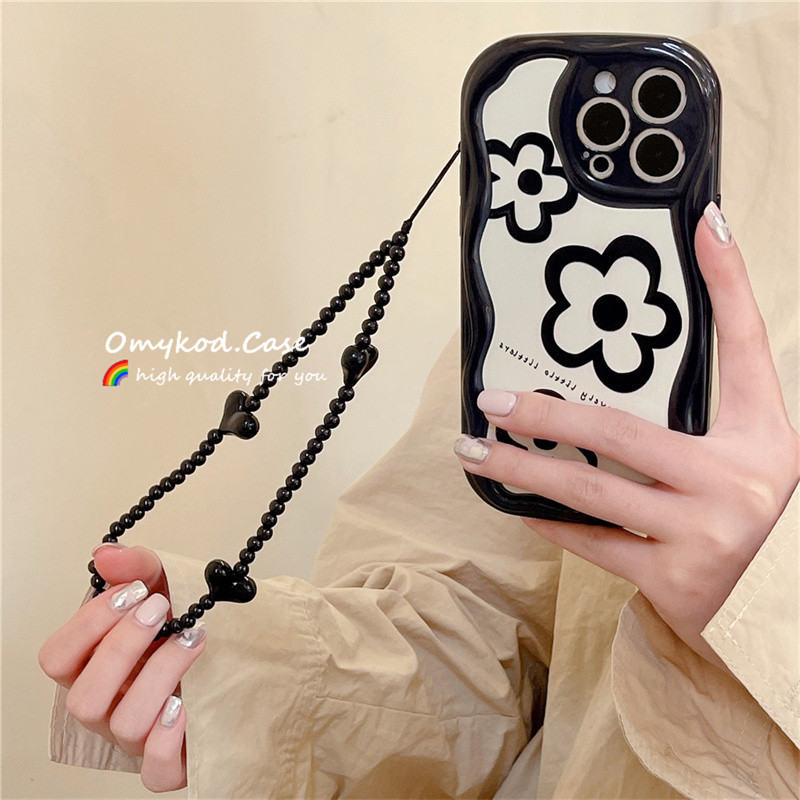 สําหรับhuawei P60 P50 P40 P30 Pro Nova 11 5T 7i Y70 10 9 8 7 Pro Mate 50 40 30 Pro Honor 80 70 60 50 Proดอกไม้ + Lanyard 3DครีมWaveซิลิโคนเคสโทรศัพท์Anti Fall Cover