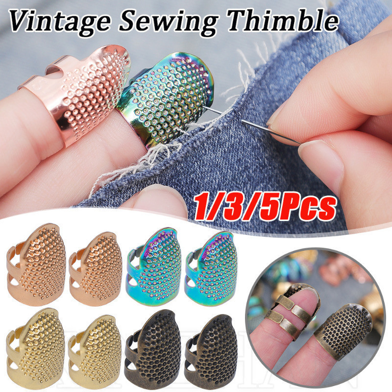อุปกรณ์เย็บผ้าแบบวินเทจ Thimble Finger Protector - ปรับได้ 2 ขนาด - แหวนเย็บผ้าแบบปักครอสติช - โลหะ, หลากสี - ผ้าคลุมนิ้วปักกันลื่น - อุปกรณ์เย็บผ้างานฝีมือ Diy