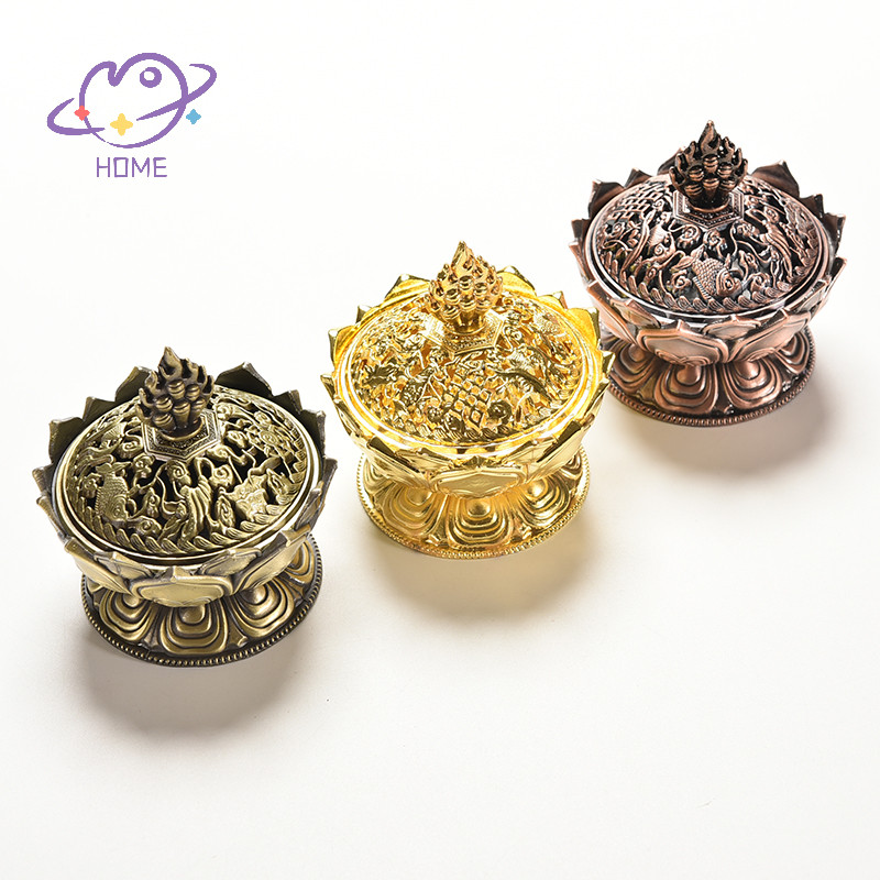 [mayhome] ทิเบตสะสมรูปปั้นดอกบัวมงคลสีบรอนซ์กล่องกระถางธูป Censer {TH} - รูปที่ 2