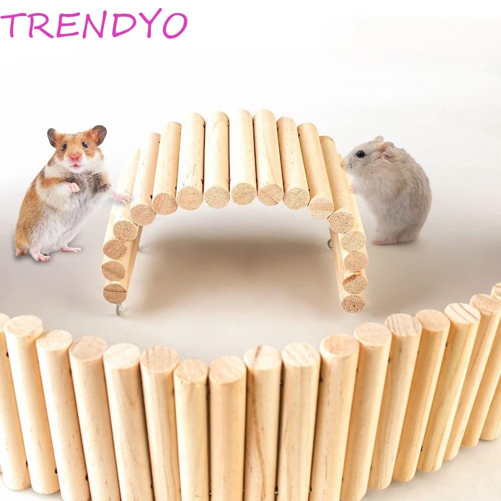 Trendyo บันไดปีนหนูแฮมสเตอร์, สะพานระงับหนูแฮมสเตอร์ที่โค้งงอได้ไม้, รั้วการเชื่อมต่อชุดลวดมัลติฟังก์ชั่นติดตั้งง่ายหนูหนูแฮมสเตอร์