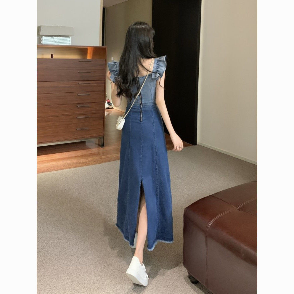 การออกแบบ Sense Retro Gradient Denim ชุดหญิงสาวร้อน Slim-fit Slimmer ดูกระโปรง Classy กระโปรงยาวกลาง/3.16