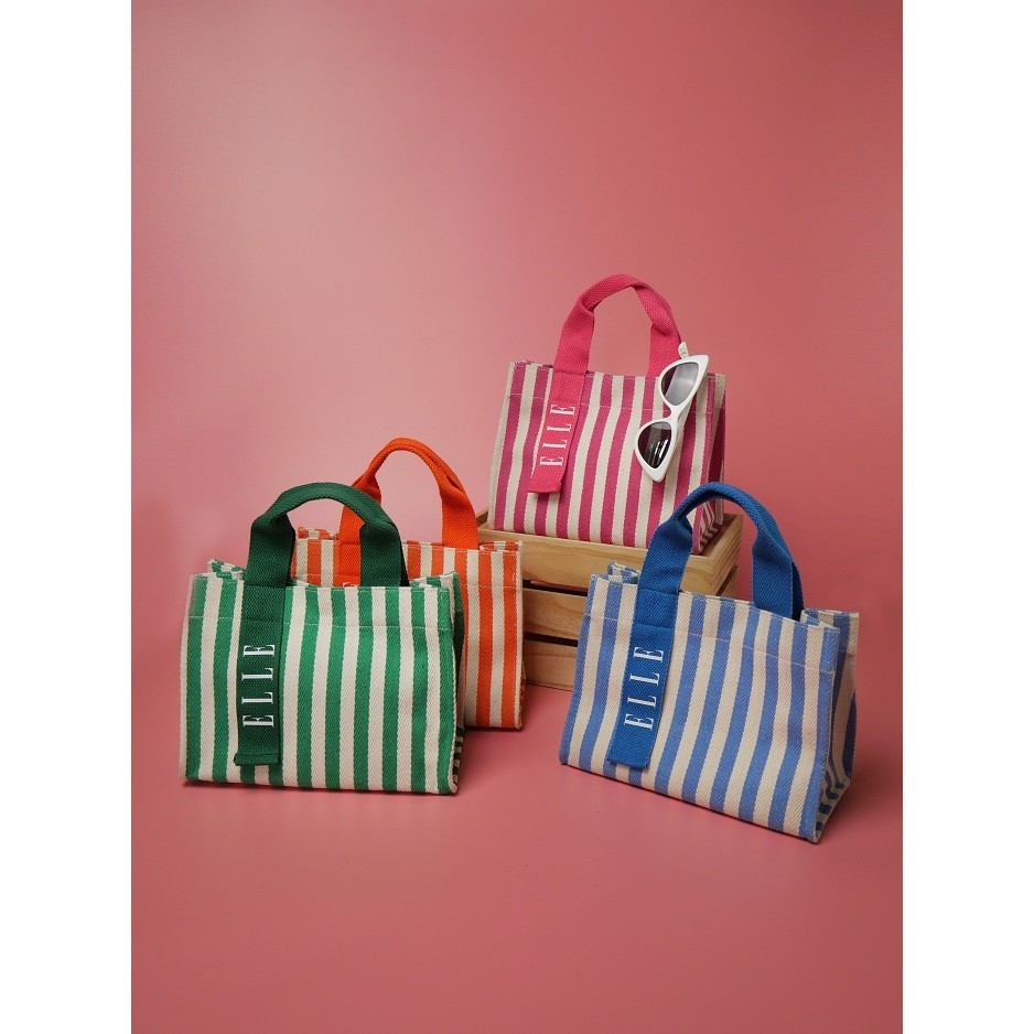 ELLE HOMME BAG กระเป๋าผ้า CANVAS กระเป๋า ทอลายริ้ว สีพาสเทล มีให้เลือก มีให้เลือก 4 สี รุ่น H8H010