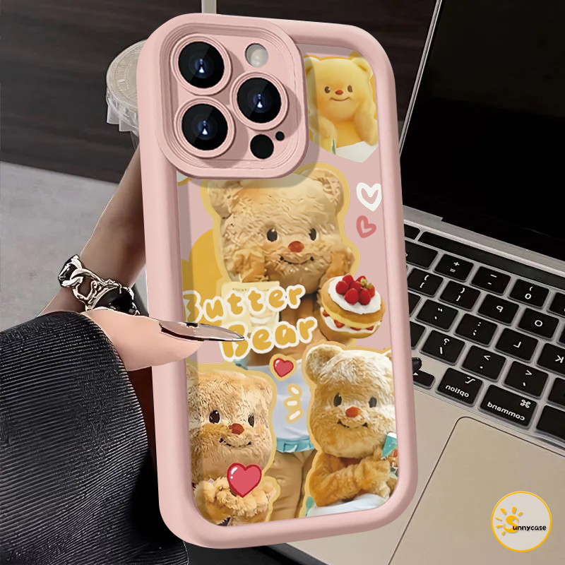 เคสนิ่มลายการ์ตูนหมีเค้กเนยน่ารักเข้ากันได้สำหรับ Samsung A21s A05 A15 A14 A52 A05s A23 A50 A32 A20s A24 A13 A12 A30 A25