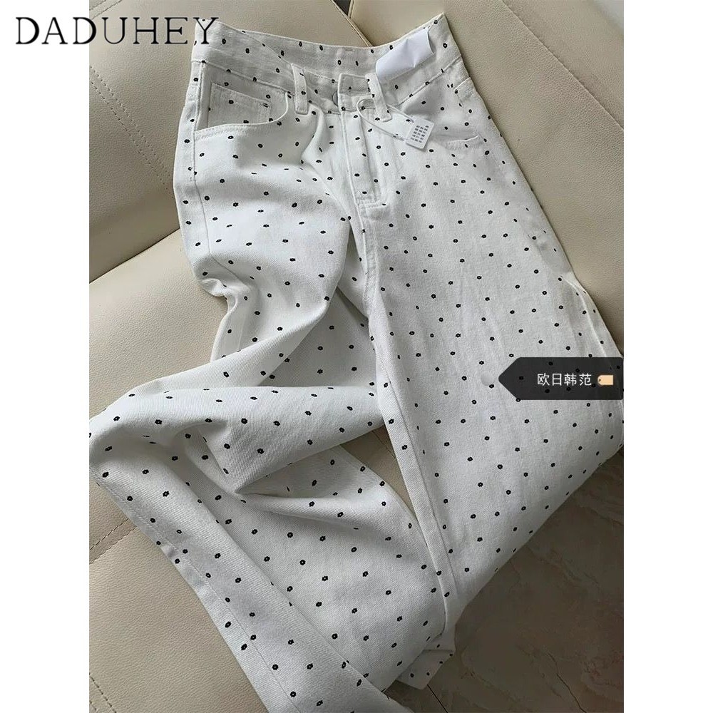 DaDuHey2026 2026 New Fashionable Loose All-Matching Wide Leg Jeans Women's Korean-Style High Waist Slimming Polka Dot Floral Straight Casual Pants