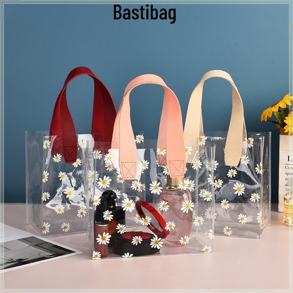 Bastibag Tote Bag, PVC Handle Transparent Shopping Bags, Small Daisy Hand Gift Bag ความจุขนาดใหญ่