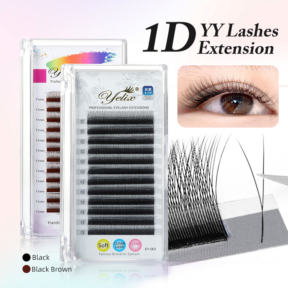 Yelix ขนตาปลอม แบบใหม่ 1D สีน้ำตาลเข้ม ทรง YY ต่อขนตาแบบพัดธรรมชาติแบบเบา