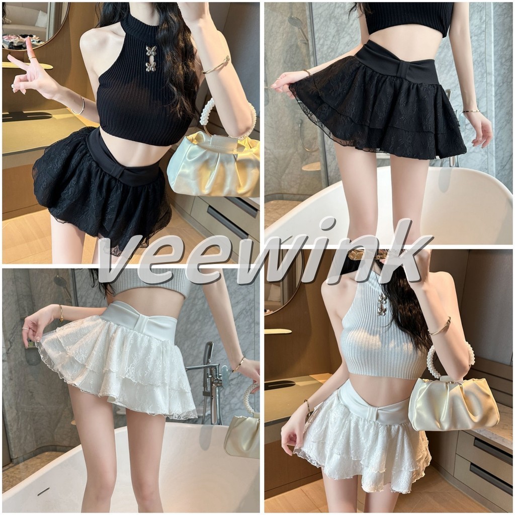 Veewink พร้อมส่งจากกทม🍓 เสื้อเซ็ท2ชิ้น ชิ้นชุดเจ้าหญิงดูแพงสตอสายเดี่ยว+กระโปรงสั้น  เอวสูง สไตล์เกาหลี S-L