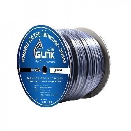 GLINK GL5008 สายแลน CAT5E ภายนอก 305 เมตร สีดำ โรลไม้ รับประกัน 1 ปี