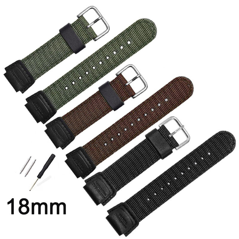 คลังสินค้าพร้อม 18 มม.ผ้าใบสายนาฬิกาไนลอนสําหรับ Casio สําหรับนาฬิกาควอทซ์สายนาฬิกาดิจิตอล G-SHOCK AE-1200WH SGW-300 400 AQ-S810W สร้อยข้อมือสไตล์ทหารผู้หญิงผู้ชายเข็มขัดข้อมือ